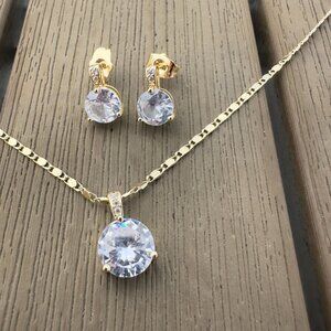 18K Gold Plated Necklace & Earrings Set | Cubic Zirconia | 18” Chain